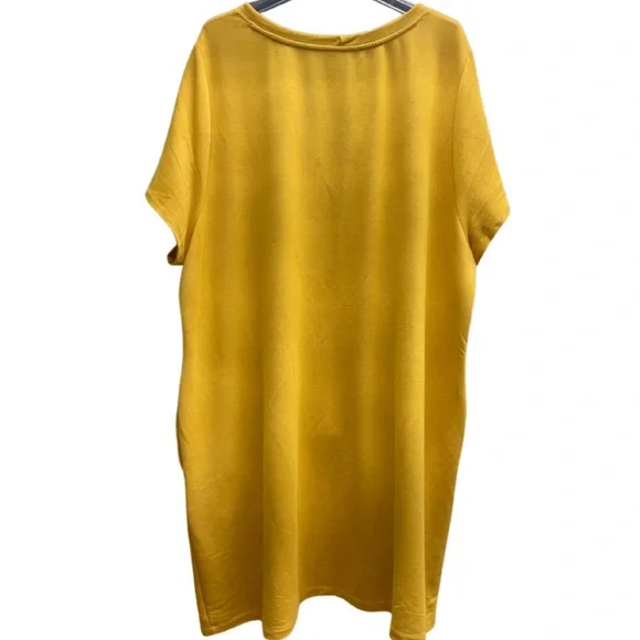 Calvin Klein Gold Notched V-Neck Short Sleeve Tunic Dress Sz 3X - Picture 2 of 8
